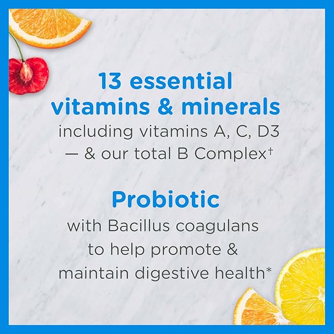 Zarbee's Kid's Complete Daily Multivitamin + Probiotic Gummies with Vitamins A B C D E & zinc for Digestive Health Easy To Chew, Natural Fruit 70 Count