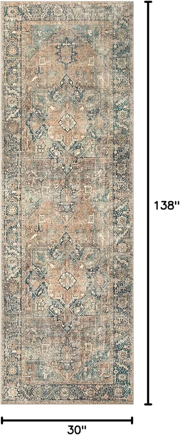 Loloi Margot Collection MAT-02 Terracotta/Lagoon 2'-6" x 11'-6" Runner Rug feat. CloudPile, No-Shed Easy Clean Large Patterned Area Rug for Living Room, Bedroom, Dining Area