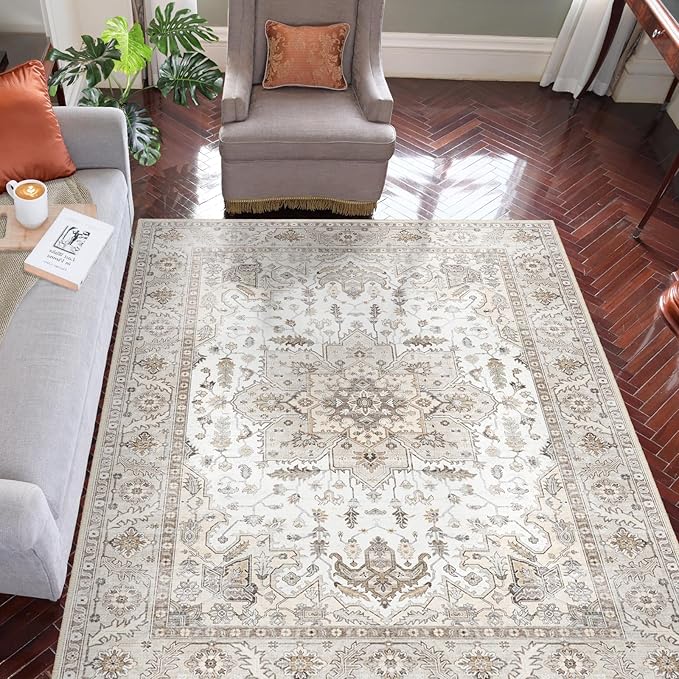 Area Rug 5x7, Machine Washable Rugs for Bedroom, Large Non Slip Persian Rug for Bedroom Living Room Kitchen Entryway Bathroom Office Carpet Brown…