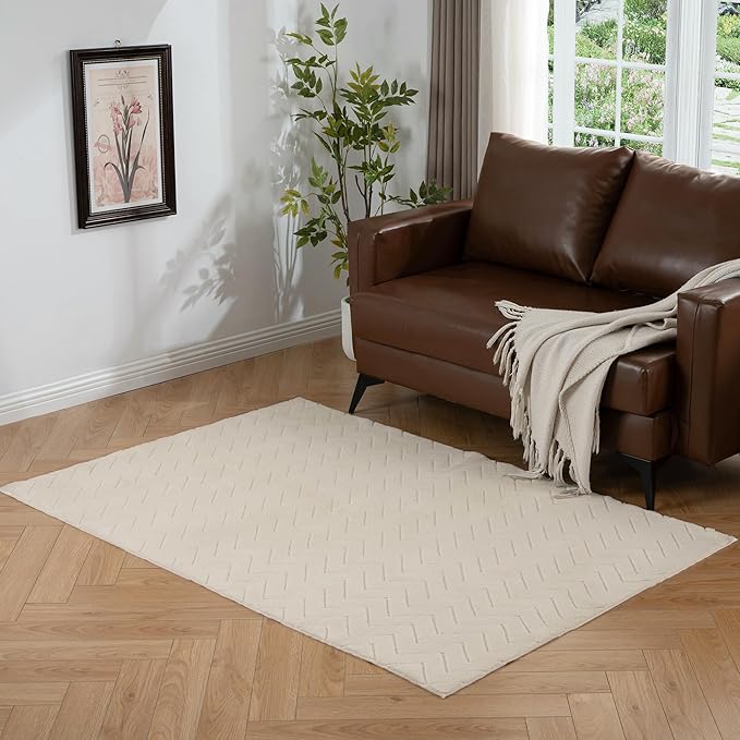 Area Rug 4X6,Washable Area Rugs with Non-Slip TPR Backing Design,Fluffy Soft Feeling, High Traffic,Durable,Area Rug for Living Room,Bedroom,Home Office,Beige
