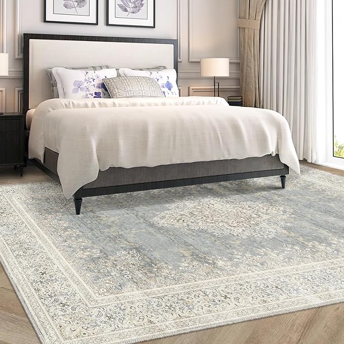 8x10 Area Rug Non Slip Boho Large Rug Entryway Indoor Mat Machine Throw Bedside Rug for Living Room Bedroom Kitchen (Beige Grey)