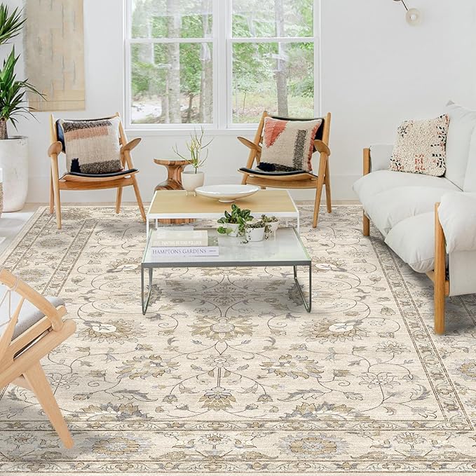 Machine Washable Soft Area Rug 8x10 with Non Slip Backing for Living Room,Floor Decoration Carpet Mat Area Rugs 8x10 Clearance Bedroom Rug for Living Room (Beige Gold, 8X10FT)……