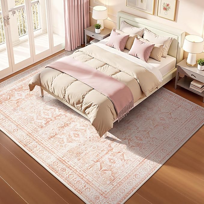 Lofus 8x10 Area Rug for Living Room,Pink Washable Area Rugs with Non-Slip Backing,Soft Boho Carpets for Bedroom Dining Room Home Office Indoor Nursery