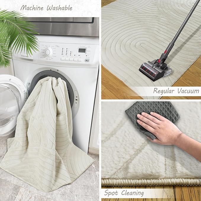 Washable Area Rugs 5x7 Rugs for Living Room Light Beige Faux Rabbit Fur Rug for Bedroom Faux Sheepskin Rug Teen Room Home Décor(Light Beige, 5x7)…