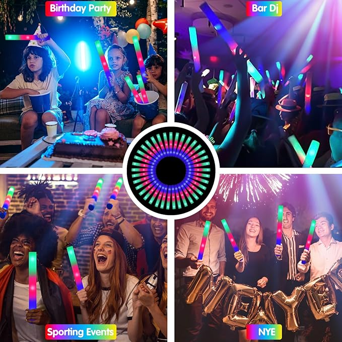 44 PCS Foam Glow Sticks Bulk with 3 Modes Colorful Flashing, Glow Sticks Pack, Foam Light Up Sticks, Glow in Dark Party Supplies for Wedding, Raves, Party, Halloween, 4th of July