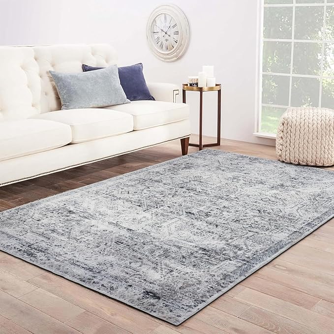 Area Rug 6×9, Large Vintage Boho Rug,Ultra-Soft Low Pile, Washable, Non Slip,Stain Resistant, Printed Carpet for Living Room Bedrooms Playroom Office Kitchen, Classic-Grey