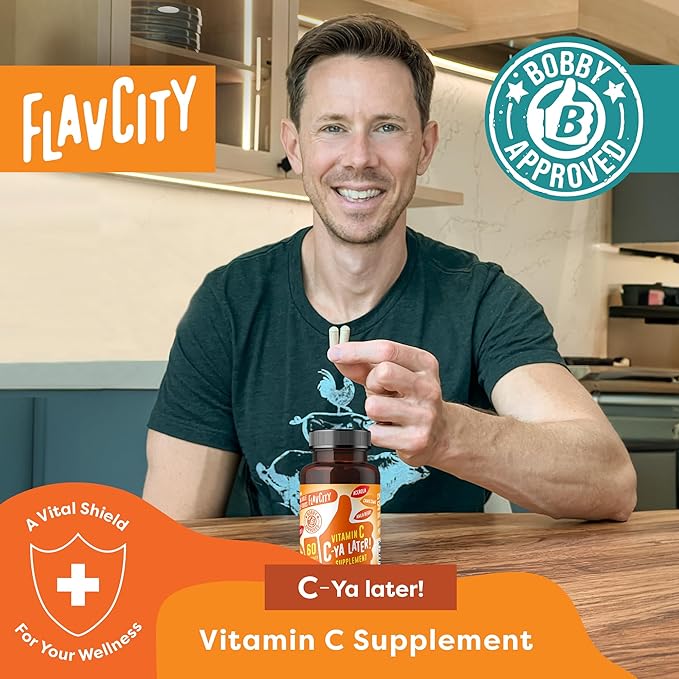 FlavCity Vitamin C Supplement, C-Ya Later! Superfood-Derived Immunity Support - Bioavailable Vitamin C Immune Support from Acerola Cherry, Rose HIPS & Camu Camu - 500% Daily Value (60 Capsules)