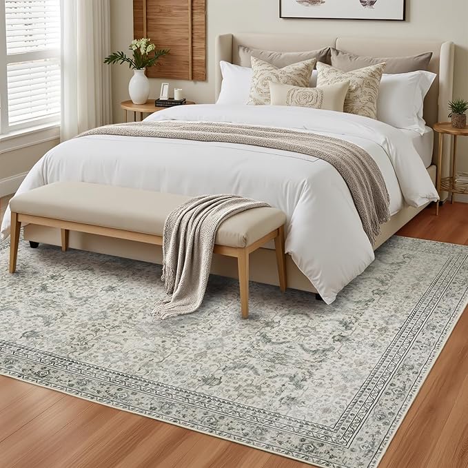 Lofus 5x7 Area Rug for Living Room, White Washable Area Rugs with Non-Slip Backing,Soft Boho Carpets for Bedroom Dining Room Home Office Indoor Nursery