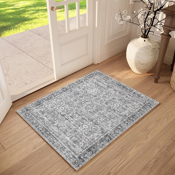 Washable 2'x3' Non Slip Rug Vintage Soft Low Pile Lightweight Boho Area Rugs for High-Traffic Areas (Entryway, Kitchen, Hallway), Farmhouse Decor