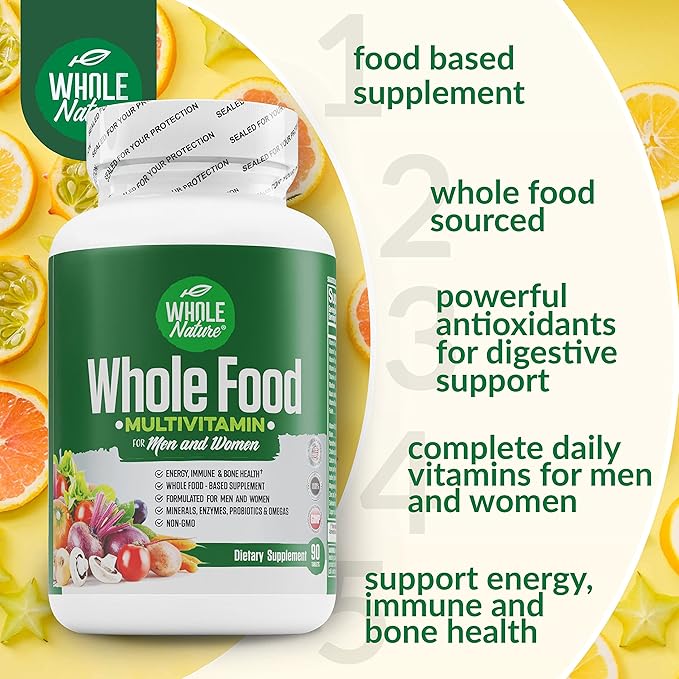 Whole Food Multivitamin for Men and Women Complete Daily Superfood Vitamins Plus Minerals Digestive Enzymes, Probiotics and Omegas. Plant Based Multi Vitamin, Non GMO (1)