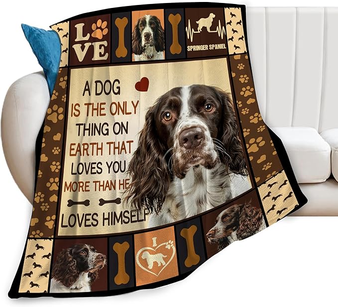 Springer Spaniel Blanket Dog Throw Blanket Cozy Fleece Flannel Bedding Springer Spaniel Gifts for Women Men Boys Girls Adult Lover Stuff Plush for Couch Sofa Bed Decor 50"X40"