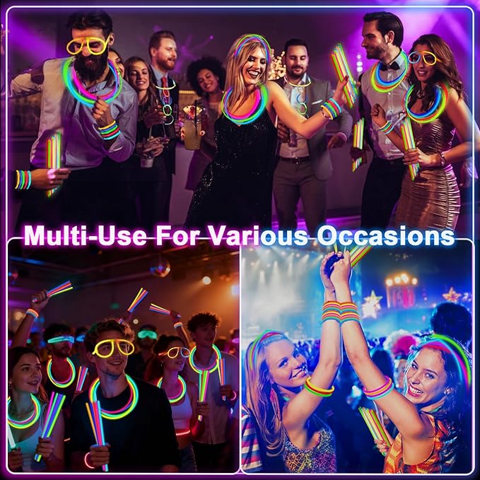 TURNMEON 240 Pack Ultra Bright New Year Eve Party Supplies Glow Sticks Bulk Party Pack Glow In The Dark Party Supplies Favors Glow Sticks Necklaces Bracelets with Connector 8" Glow stick Light Up