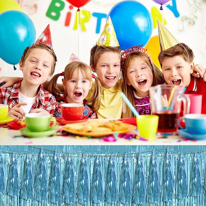 3P Light Blue Foil Fringe Metallic Tassel Streamers Banner Tassel Garland for Parade Floats, Bachelorette, Wedding, Birthday, Halloween, Christmas, Bridal/Baby Shower Party Decorations