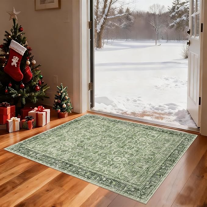 Washable 2'x3' Non Slip Rug Vintage Soft Low Pile Lightweight Boho Area Rugs for High-Traffic Areas (Entryway, Kitchen, Hallway), Farmhouse Decor