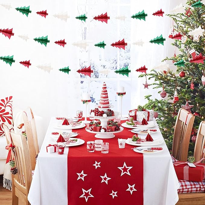 Green-White Red Christmas-Tree Party-Decorations Garland - 25 Ft Hanging Paper Streamers Banner,Birthday Wedding Baby Bridal Shower Bachelorette Decor Ouruola