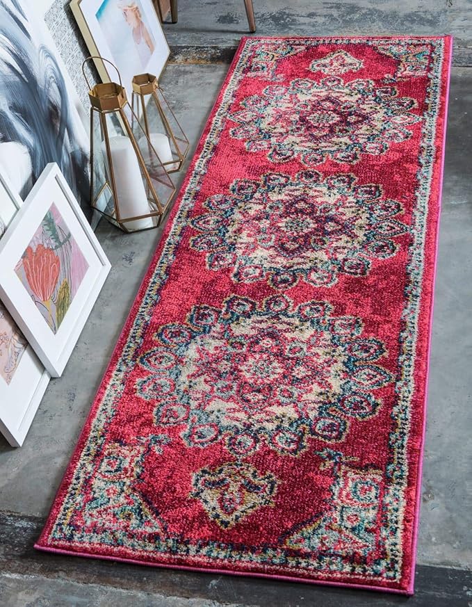 Unique Loom Medici Collection Floral Medallion Traditional Vintage Pink Runner Rug (2' 7 x 10' 0)