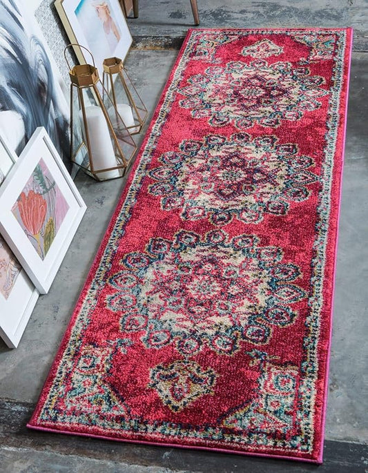 Unique Loom Medici Collection Floral Medallion Traditional Vintage Pink Runner Rug (2' 7 x 10' 0)