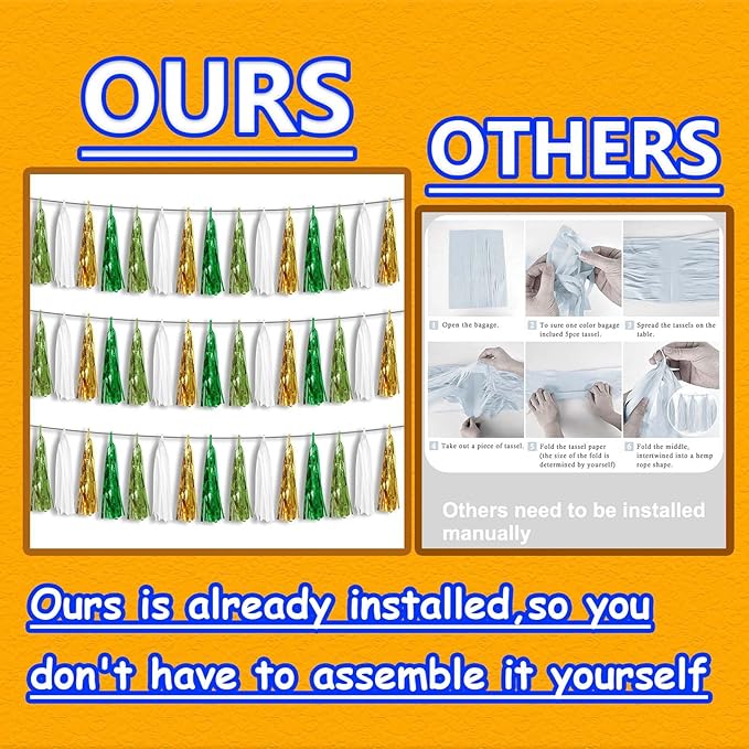 3P Metallic Fringe Tassel Banner Garland Foil Tinsel Streamer Wall Hanging Curtain Backdrop Banners for Parade Floats, Graduation Decorations, Woodland Party Decoration(Sage-Green Gold)