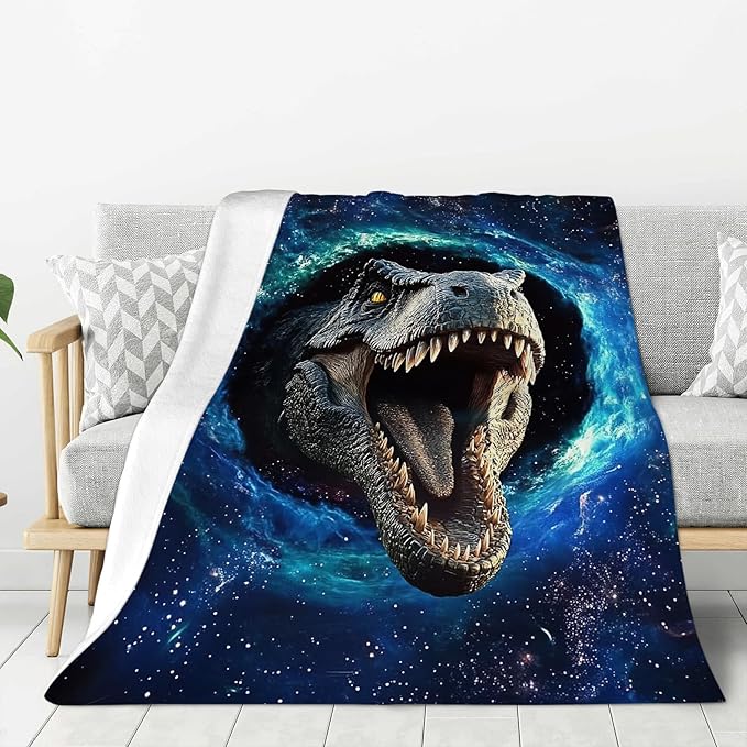 Dinosaur Blanket, Galaxy Space Throw Blankets, Dinosaurs Gifts for Boys Girls Women Men Lover Adult Cozy Fleece Flannel Bedding Stuff Animal Plush for Couch Sofa Bed Decor 80"X60"