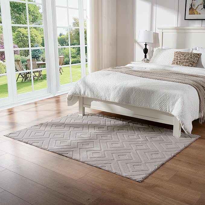 Area Rug 4X6,Washable Area Rugs with Non-Slip TPR Backing Design,Fluffy Soft Feeling,Durable Braided Foldable Area Rug for Bedroom Living Room Home Office,Grey