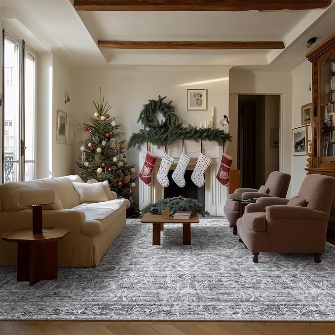 8x10 Washable Area Rugs Ultral Soft Non-Slip Stain Resistant Vintage Boho Large Carpet for High-Traffic Living Room & Dining Room