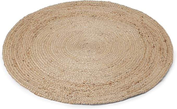 REDEARTH · Round Area Rug - 4 Feet Braided Natural Jute with Non-Skid Backing - Handwoven Boho Rug for Bedroom, Kitchen, Living Room - Farmhouse Aesthetic Home Decor - Durable Handmade Rug