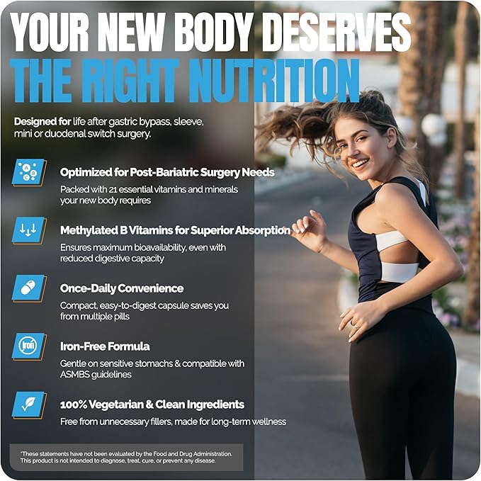 Shiny Leaf Methylated Bariatric Multivitamin Without Iron – Vitamins for Gastric Bypass & Sleeve, 1 Daily Capsule W Methylated Folate, B12, A, C, D, K & More. Vegetarian, Soy-Free, USA Made (90 Ct.)