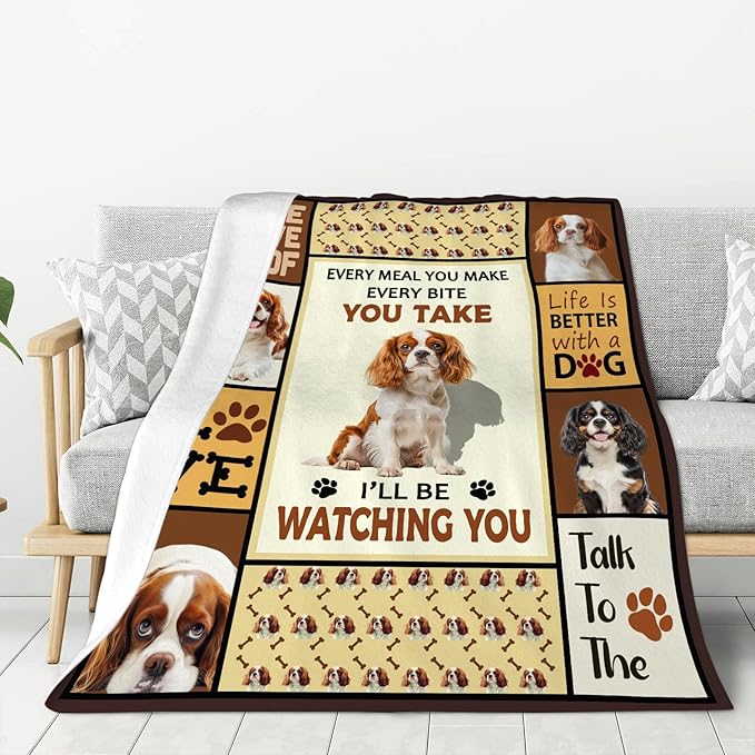 King Charles Cavalier Gifts Blanket, Dog Throw Blankets, King Charles Cavalier Gift for Boys Girls Women Men Lover Adult Cozy Fleece Flannel Bedding Stuff Animal Plush for Couch Sofa Bed Decor 60"X50"