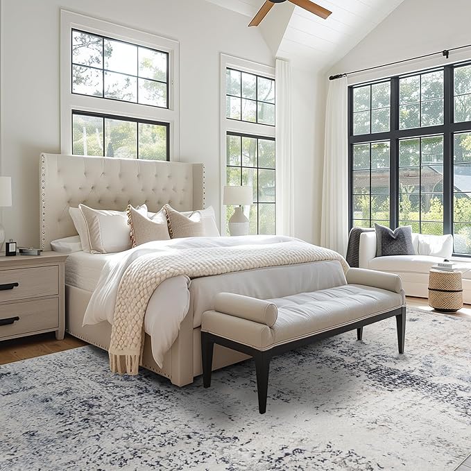 Area Rug 3×5, Vintage Boho Rug,Ultra-Soft Low Pile, Washable, Non Slip,Stain Resistant Printed Carpet for Living Room Bedrooms Playroom Office Kitchen, Blue/Abstract