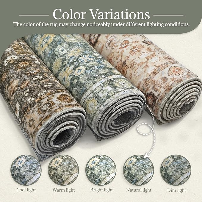 2'x6' Washable Runner Rug Utral Soft Lightweight Vintage Boho Distressed Non-Slip Backing,Low Pile Stain Resistant Farmhouse Rug for High-Traffic Hallway, Kitchen & Laundry