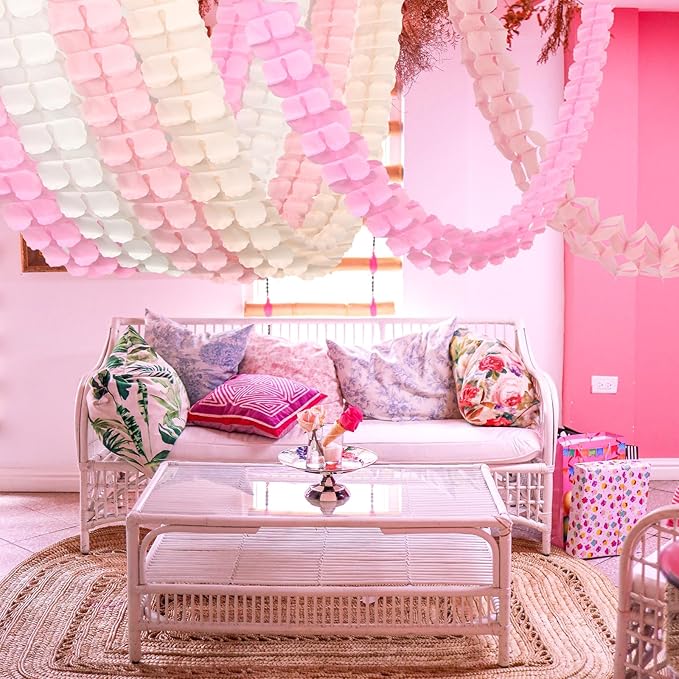 Pink-White Peach Party-Decorations Streamers Garland - 157Ft Four-Leaf Clover Hanging Banner,Wedding Girl Birthday Baby Bridal Shower Engagement Bachelorette Decor Hugtmr