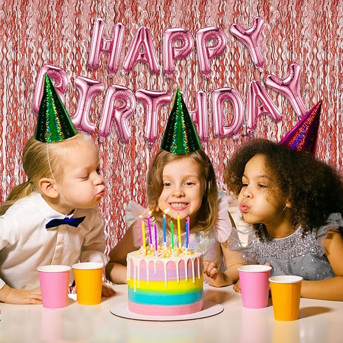 Rose Gold Tinsel Foil Fringe Curtains Wavy Backdrop for Parties Sparkle Metallic Wavy Foil Fringe Backdrop Curtain Photo Booth Props Birthday Graduation Wedding Bachelorette Party Decorations