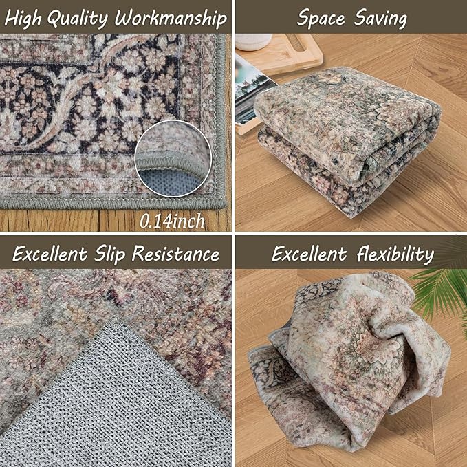 8x10 Area Rug Non Slip Boho Large Rug Entryway Indoor Mat Machine Throw Bedside Rug for Living Room Bedroom Kitchen (Olive Charcoal)