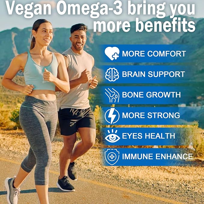 Vegan Omega 3 Gummies 1280mg + Vitamin D3 K2 (MK7), Omega 3 Fish Oil Alternative for Adults, w/Algae EPA 600mg & DHA 400mg, MCT Oil - No Fish Taste - for Brain, Eye, Immune Health, Sugar Free, 1 Pack