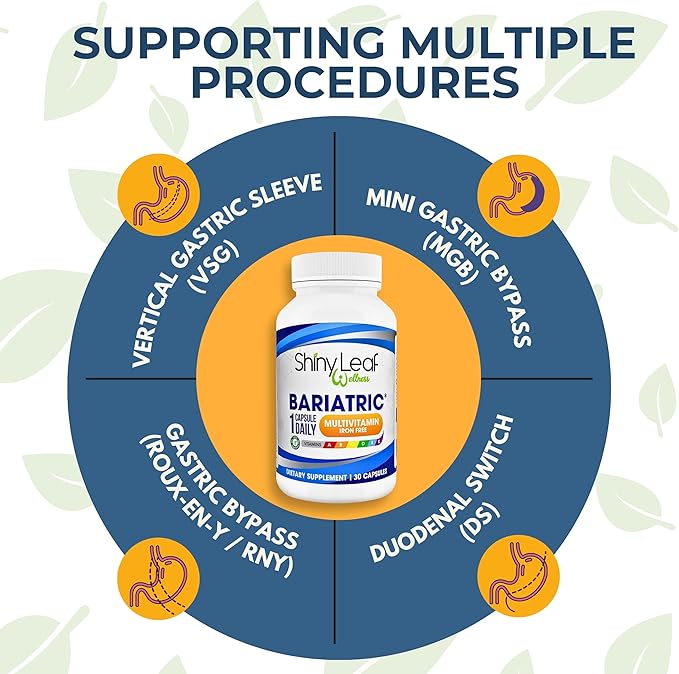 Shiny Leaf Bariatric Multivitamin Without Iron - Vitamins for Gastric Bypass & Sleeve, 1 Daily Capsule W Vitamin A, C, D, Biotin, Zinc, B12, K, Vegetarian, Soy-Free, GMP Cert., Made in USA (360 Ct.)