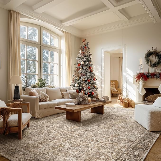 8x10 Washable Area Rugs Ultral Soft Non-Slip Stain Resistant Vintage Boho Large Carpet for High-Traffic Living Room & Dining Room