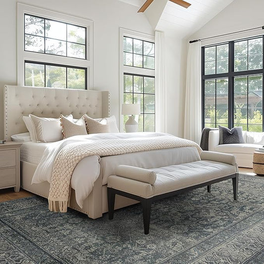 Area Rug 8×10, Large Vintage Boho Rug,Ultra-Soft Low Pile, Washable, Non Slip,Stain Resistant, Printed Carpet for Living Room Bedrooms Playroom Office Kitchen, Moss/Green