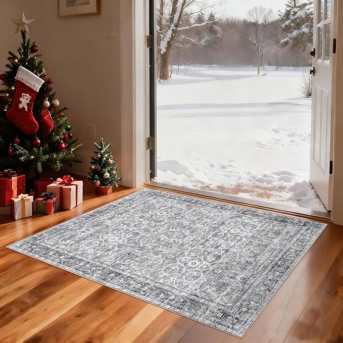 Washable 2'x3' Non Slip Rug Vintage Soft Low Pile Lightweight Boho Area Rugs for High-Traffic Areas (Entryway, Kitchen, Hallway), Farmhouse Decor