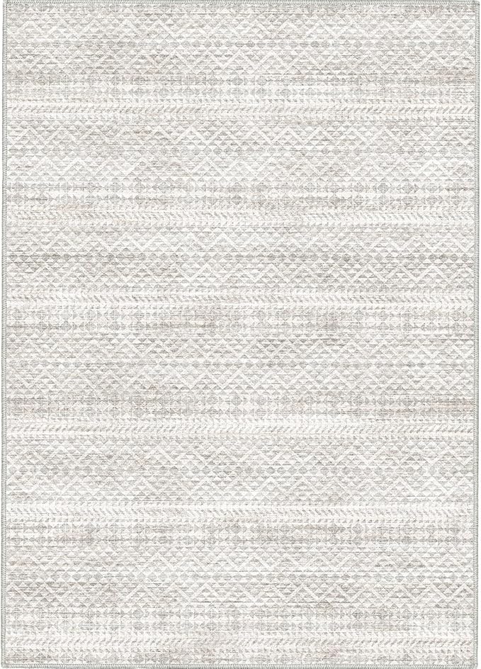 5'x7' Machine Washable Abstract Design Area Rug, Non Slip, Stain Resistant, Non-Fluffy Home Decor Living Room Carpet(Grey Beige 5x7)…