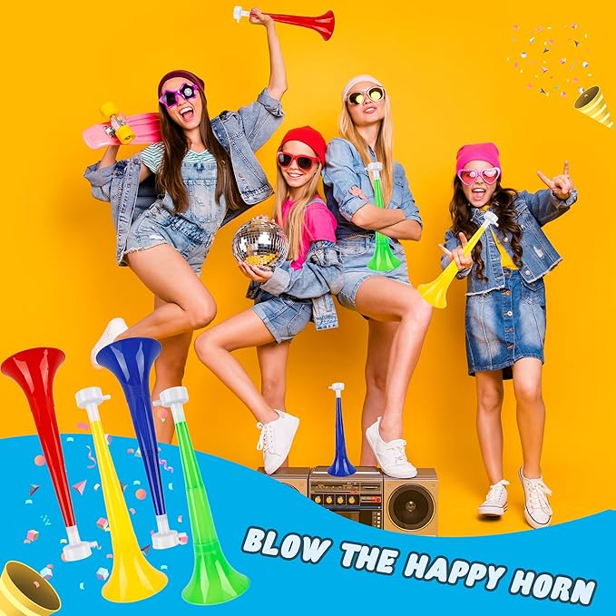 8 Pcs 10.24 Inch Collapsible Stadium Horn Plastic Vuvuzela Trumpet Horn Loud Sound Noise Maker for Sporting Events Graduation Games School Sports Party Supplies (Color Set 1)