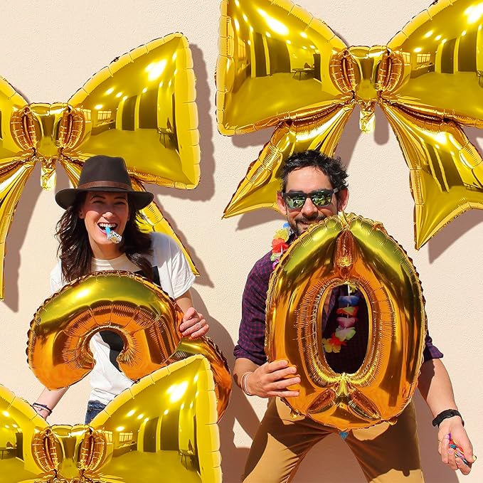FBQ 3 Pcs Giant Bright Gold Bow Balloons Bow Theme Birthday Party Bachelorette Party Decorations Supplies