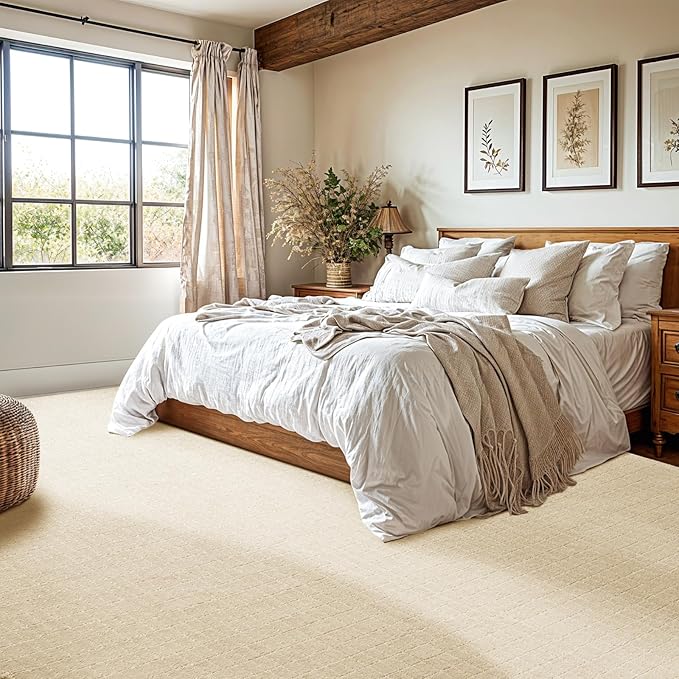 Shilucheng Wool Rug 4x7 Ft, 80% New Zealand Wool& 20% Cotton Rugs for Living Room, Bedroom, Soft Low Pile Area Rug 100% Cotton Non-Slip Backing Large Area Rug (Beige/White)