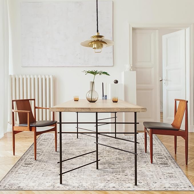 ReaLife Rugs Machine Washable Area Rug - Living Room Bedroom Bathroom Kitchen Entryway Office - Padded Low Pile Stain Resistant Premium - Boho Farmhouse Vintage - Joy - Beige Ivory 5' x 7'