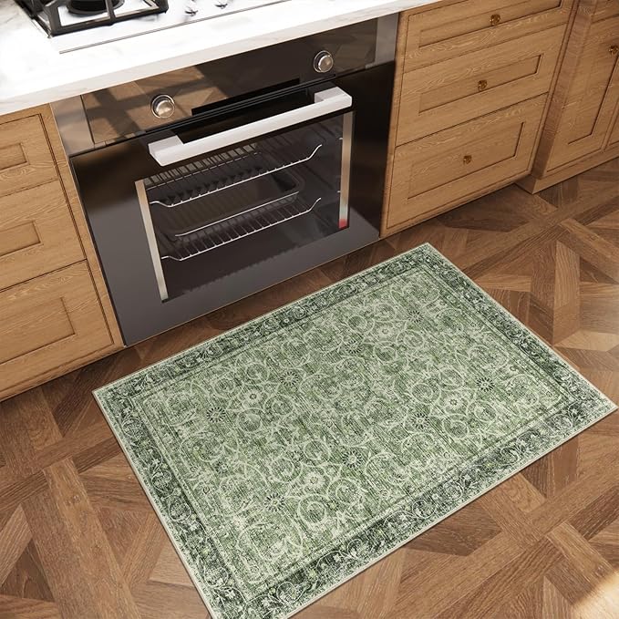 Washable 2'x3' Non Slip Rug Vintage Soft Low Pile Lightweight Boho Area Rugs for High-Traffic Areas (Entryway, Kitchen, Hallway), Farmhouse Decor