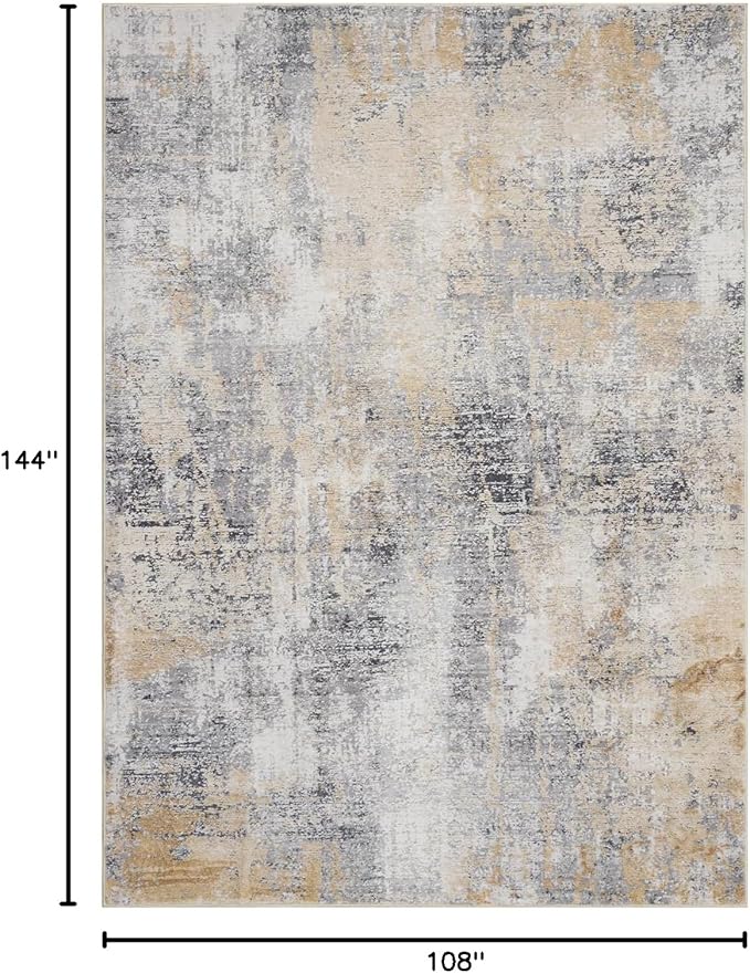 Area Rug 9×12, Large Vintage Boho Rug,Ultra-Soft Low Pile, Washable, Non Slip,Stain Resistant, Printed Carpet for Living Room Bedrooms Playroom Office Kitchen, Gold/Grey