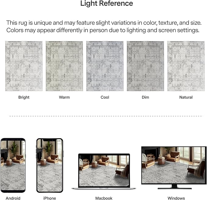 ReaLife Rugs Machine Washable Area Rug Runner - Living Room Bedroom Bathroom Kitchen Entryway Office - Padded Low Pile Stain Resistant Premium - Boho Farmhouse Vintage - Noor - Ivory Grey 2'6" x 8'