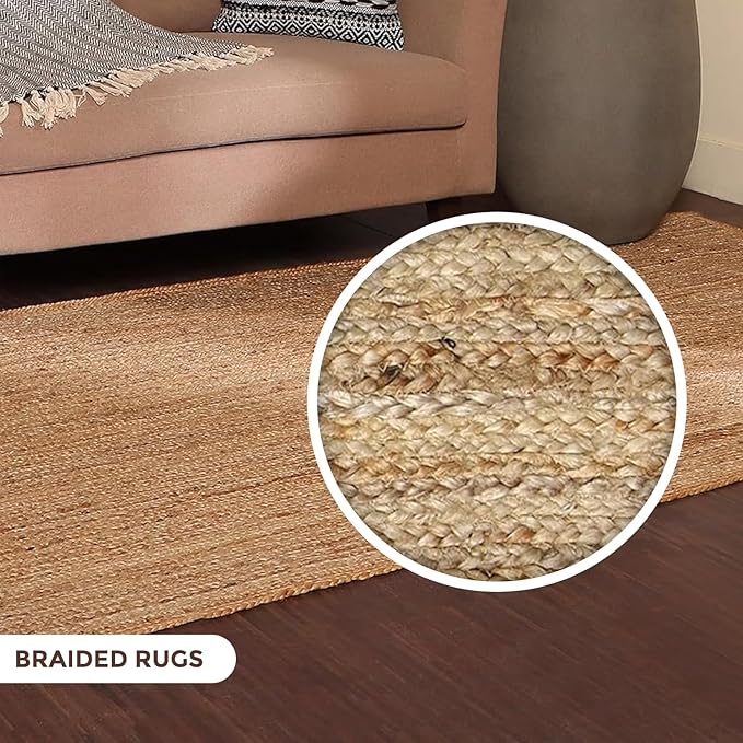 REDEARTH Rectangular Area Rug - Hand Woven Braided 100% Natural Jute - Artisan Made Boho Jute Rugs for Bedroom - Kitchen - Living Room - Farmhouse - Aesthetic Home Decor (6'x9' - Natural)