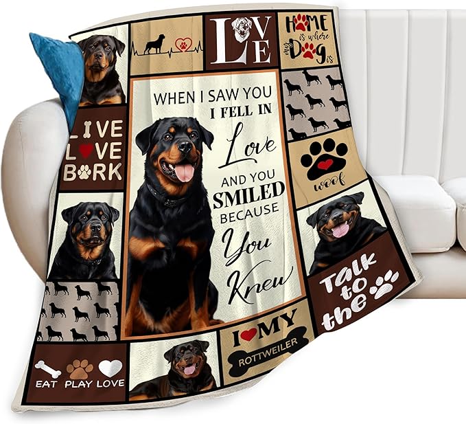 Rottweiler Gifts Blanket, Rottweiler Throw Blankets, Dog Gift for Women Men Boys Girls Lover Adult Cozy Fleece Flannel Bedding Stuff Animal Plush for Couch Sofa Bed Decor 60"X50"