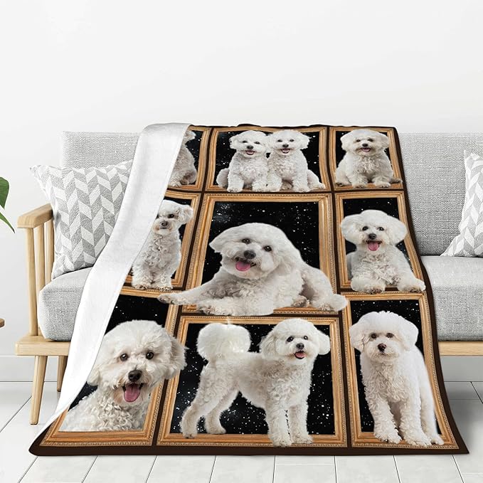 Bichon Frise Blanket Dog Throw Blanket Fleece Flannel Bedding Bichon Frise Stuff Gifts for Women Men Boys Girls Lover Adult Lover Plush for Couch Sofa Bed Decor 50"X40"
