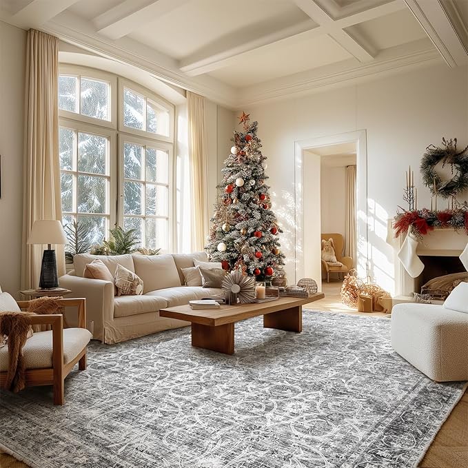 8x10 Washable Area Rugs Ultral Soft Non-Slip Stain Resistant Vintage Boho Large Carpet for High-Traffic Living Room & Dining Room